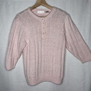 VTG Colter Bay Pink Knit Pearl Button Sweater Womens L Pastel Kawaii Soft Girl‎